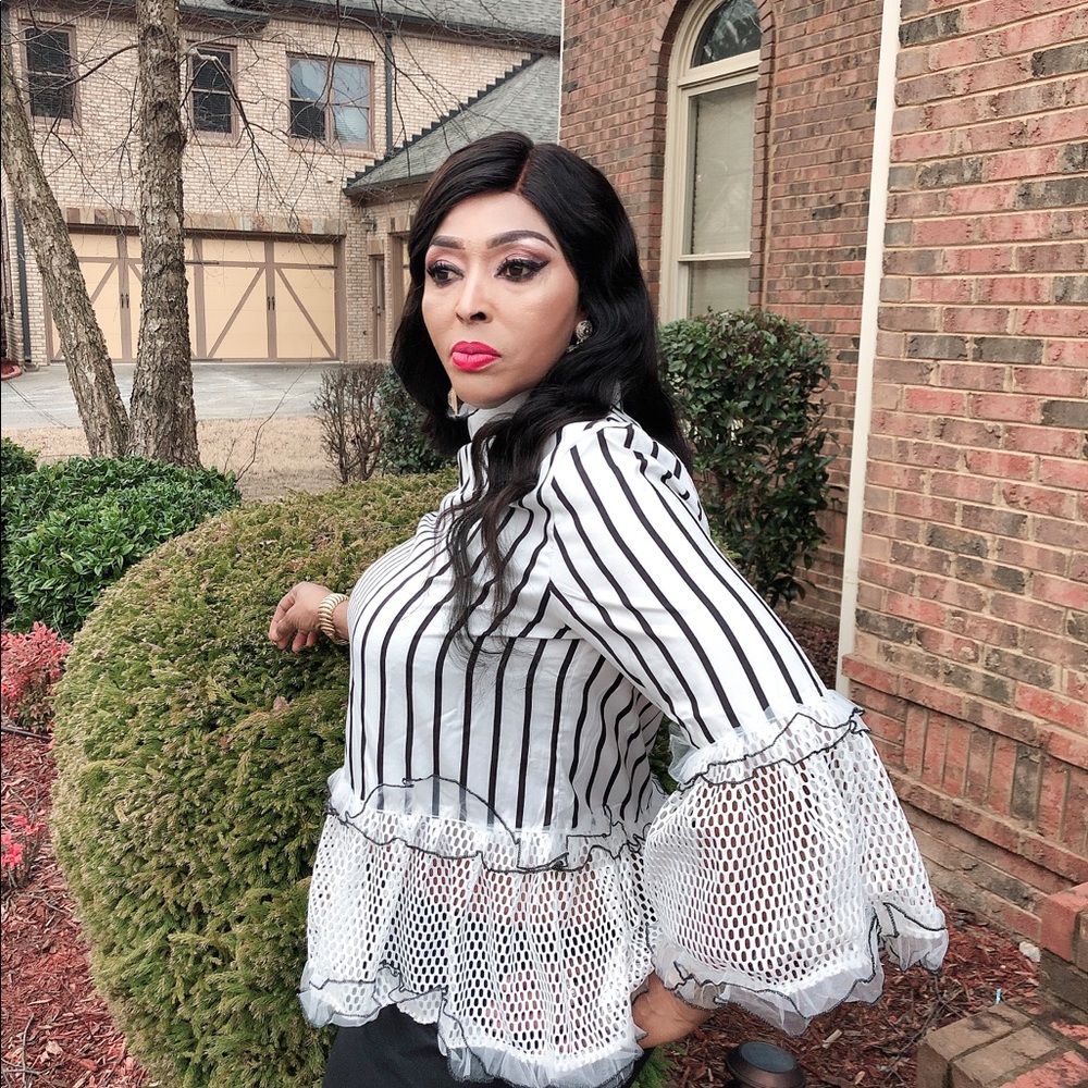 N Nancy Stripe Blouse w/Net Accent